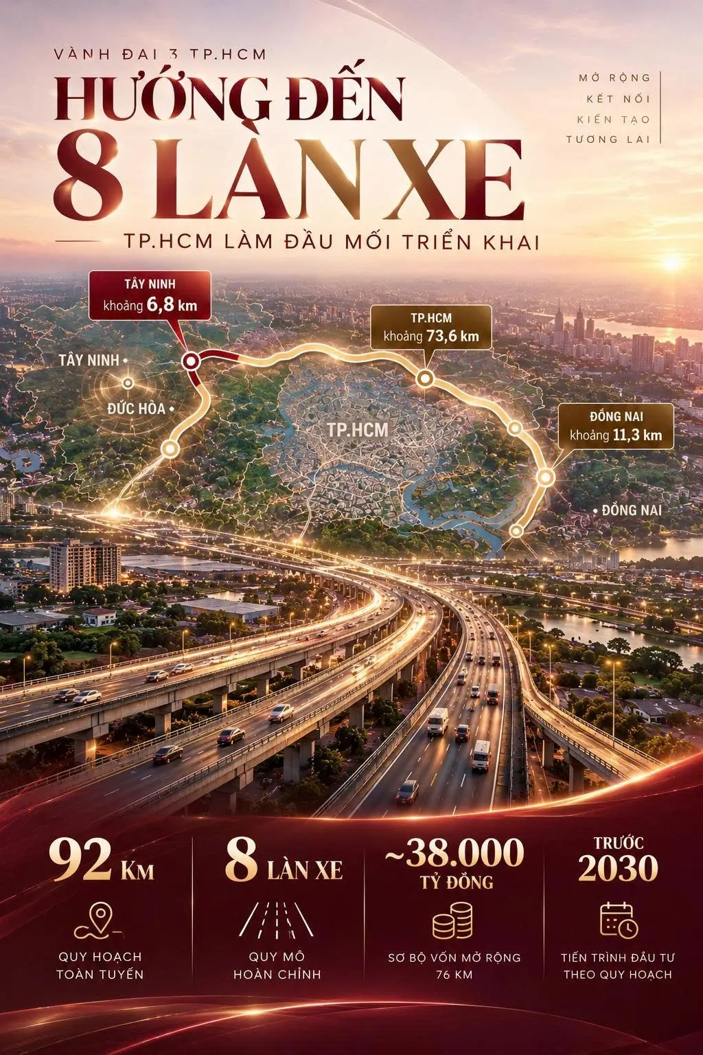Infographic quy hoạch Vành đai 3 TP.HCM hướng đến quy mô 8 làn xe